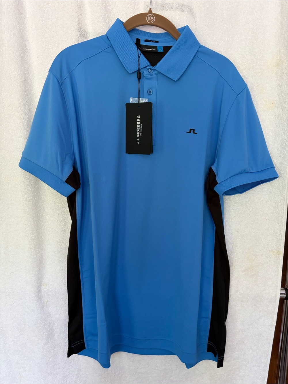 J.Lindeberg Blue with Black Side Panels Golf Polo